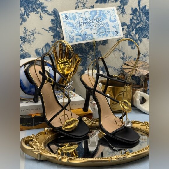 🆕 GIANNI BINI 🧿 NWOB Carletta Lip Ornamented Sandals, Black Leather, Sz 8 - Picture 4 of 14